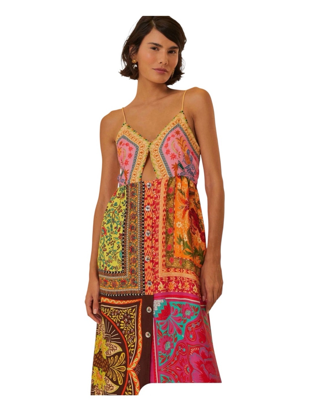 FARM RIO Mixed Scarves Multicolor Midi Dress - Picture 3 of 16